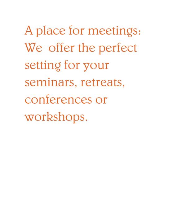 Image with plain text content: A place for meetings: We offer the perfect setting for your seminars, retreats, conferences or workshops.